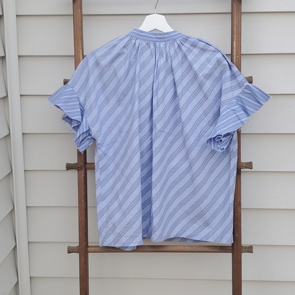AQC clothing Striped Ruffle-Sleeve Oversized Blue Top Size 2 - Picture 3 of 4